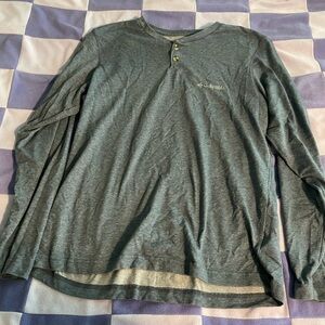 Columbia Heather Blue-Gray Long Sleeve Henley Shirt